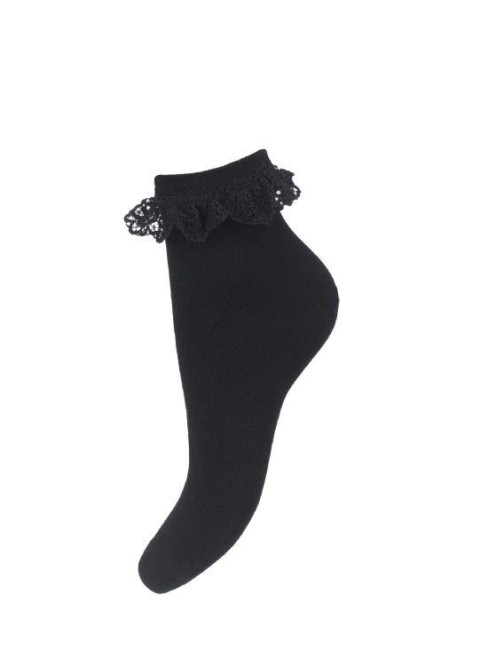 Skarpetki bawełniane damskie w kolorze czarnym z czarną koronką przy ściągaczu