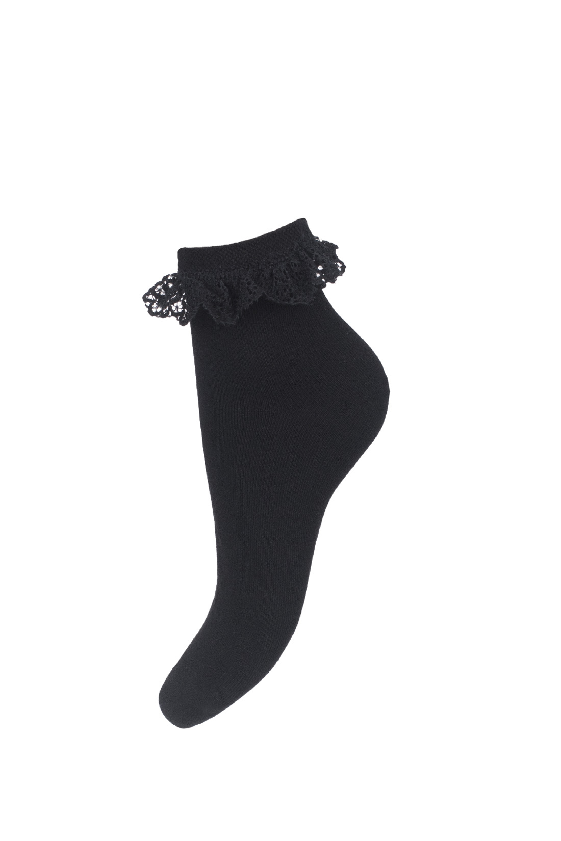 Skarpetki bawełniane damskie w kolorze czarnym z czarną koronką przy ściągaczu